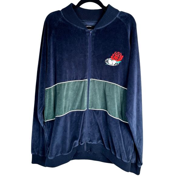 Vintage Y2k Wu Wear XL Full Zip Velour Sweatshirt Track Jacket Rose 90s Blue - Picture 1 of 6